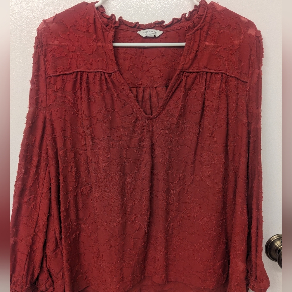 Lucky Brand Women's Red Textured Blouse